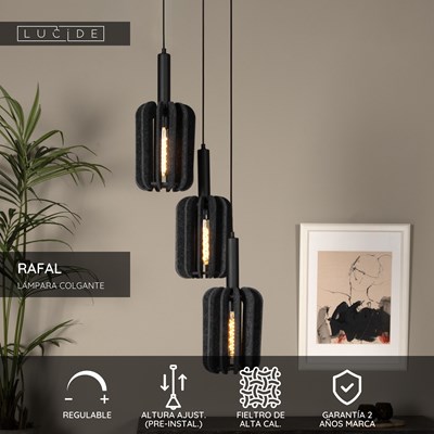 Lucide RAFAL - Lámpara colgante - Ø 50 cm - 3xE27 - Gris